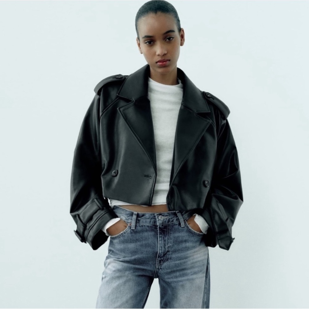 Zara Leather Cropped Trench Coat